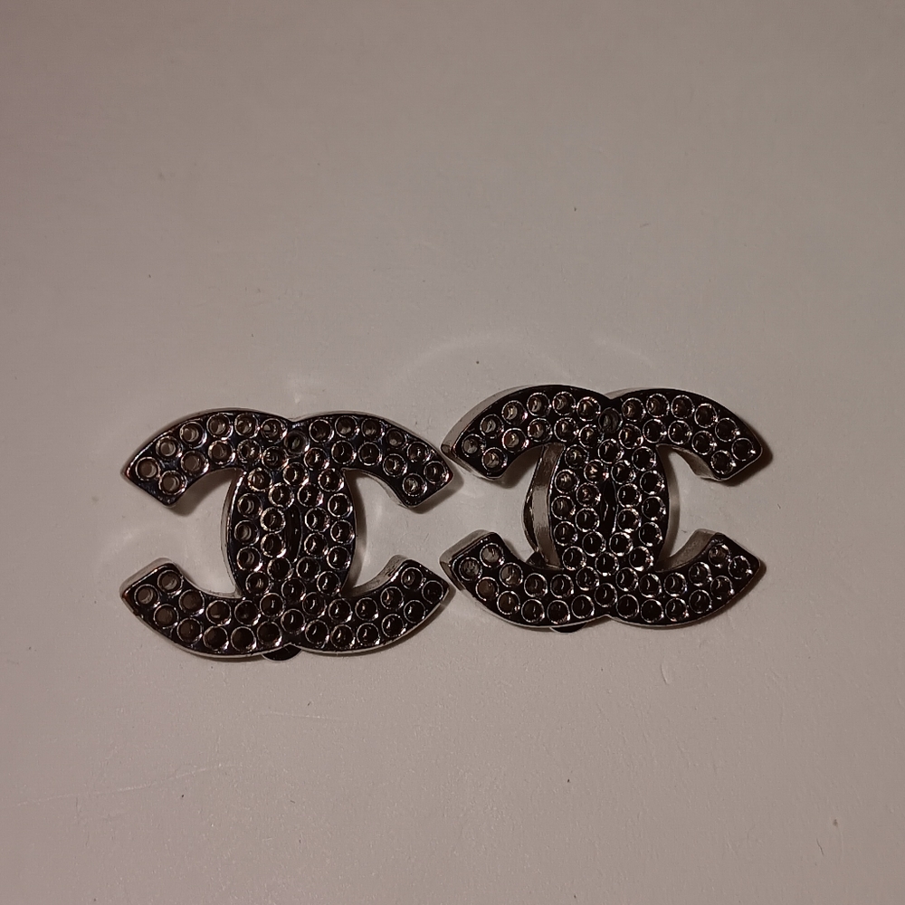Chanel CC Silver Logo Clip Earrings